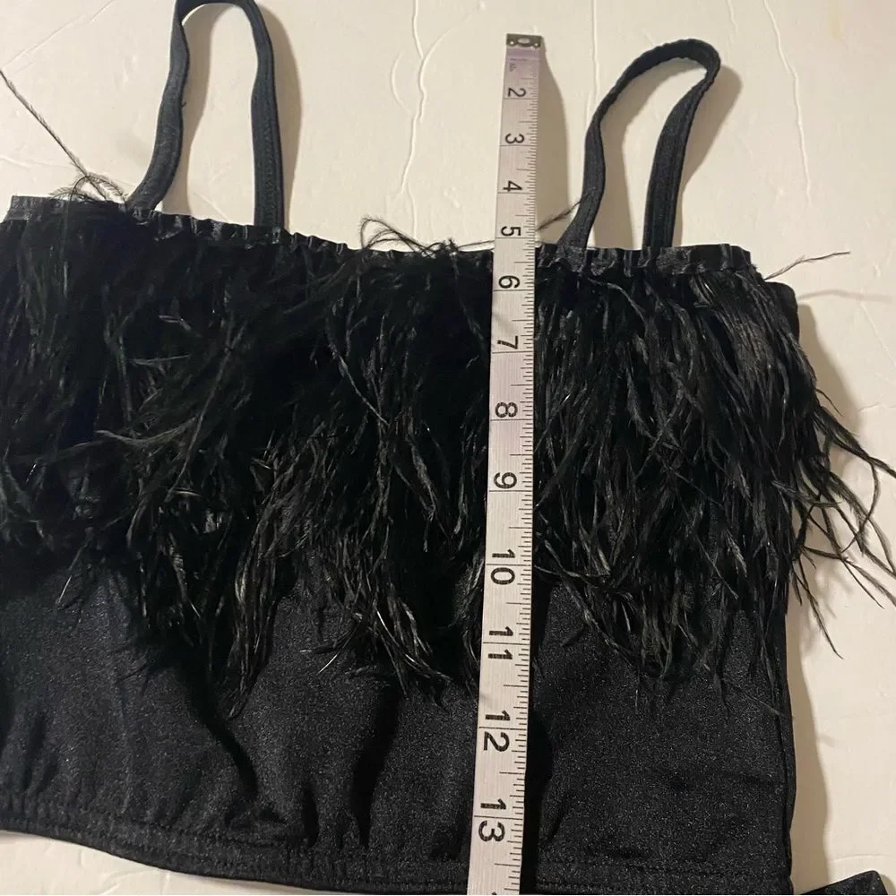 Kelle dance black feather costume 2 piece wide leg pants top 2900 3806 MA adult